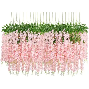 Colorful Pastel Fake Wisteria Vine Ratta Hanging Garland Silk Flower String Wedding Decoration Artificial Wisteria Flowers