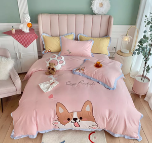 Kawaii 100% Baumwolle Bettwäsche Netter Hund Luxus Baumwolle Kinder Bettwäsche Set Bett bezug mit Kissen Full Size Sheet Set Mädchen - Product Image 3