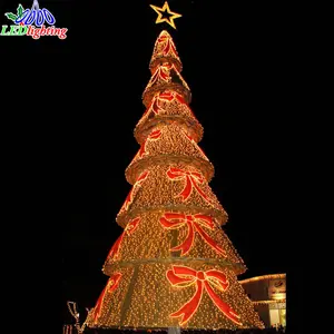 3D効果屋外装飾巨大な金属タワー照明付きトップスター付きクリスマスツリー