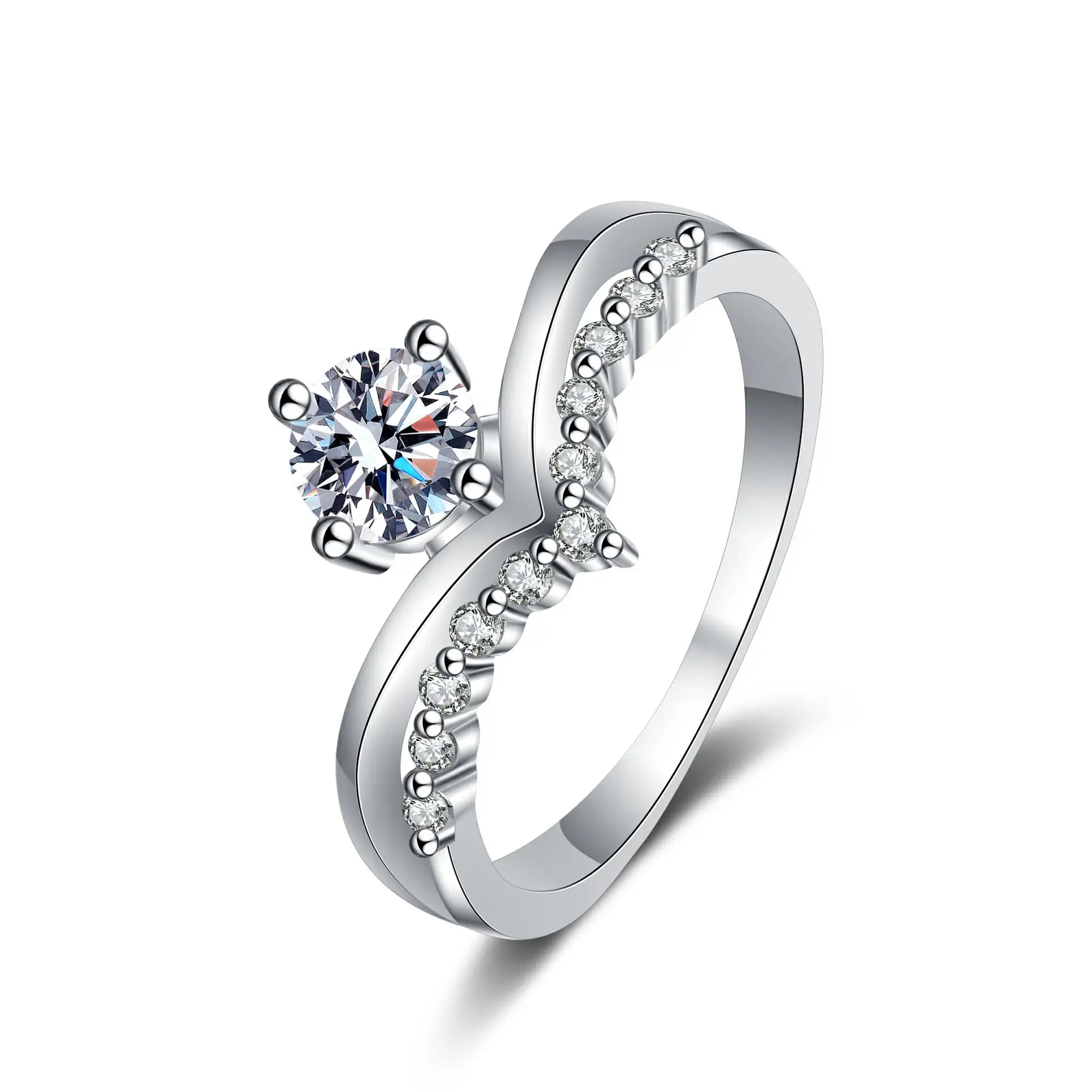 Groothandelsprijs Zilveren 925 Ring Gra Gecertificeerd D Vvvs1 Moissaniet Diamanten Ring Rond Geslepen 0.5 Karaat Verlovingsring Voor Dames