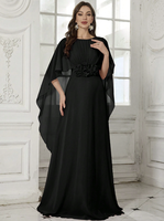 Robe de soirée élégante pour femme, col rond, dos nu, manches cape, avec décoration florale 3D faite à la main, jupe longue, robe de soirée