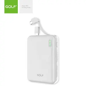 GOLF External Battery Mobile Charger Li Polymer Slim Size Power Supplier Factory Customized Built In Cable 10000mAh Power Bank