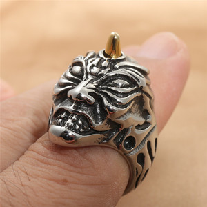 Men's <b>Titanium</b> Steel Skull <b>Ring</b> Retro Punk Style Two Tone Geometric Design Gift Jewelry 290100 - Product Image 4