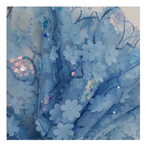 Lue-tela de lentejuelas policromáticas cortadas con láser, tela para vestido de fantasía francesa bordada con hierba de ylon, 3 owers - Product Image 4