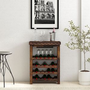 Meuble bar en bois de Sheesham de qualité supérieure, finition teck provincial, unité de rangement pour vin en bois massif pour bar à domicile, salon, salle à manger - Product Image 1