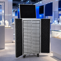 Valise à roulettes pour bijoux en aluminium et cuir PU, avec cadre verrouillable, présentoir de rangement, plateaux en velours, anti-poussière, luxe, pour bijouterie et commerce