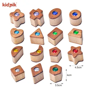 Formazione prescolare 15psc arcobaleno gemma in legno colorato forma cognitiva blocchi da costruzione per i bambini