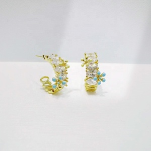 Boucles d'oreilles en argent 925 de haute qualité, forme goutte d'eau, pierre naturelle, fleur, été, hypoallergéniques, plaquées or, zirconias, pour femmes - Product Image 1
