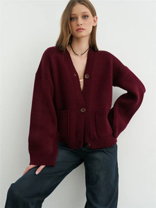 Cárdigan de gran tamaño de alta calidad, abrigo informal grueso con frente abierto, prendas de punto, suéteres lisos, chaquetas, cárdigan de punto con botones para <span class=keywords><strong>mujer</strong></span> - Product Image 2