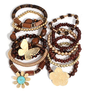 Papillon fleur fait à la main perlé <span class=keywords><strong>bois</strong></span> Bracelet Vintage Bracelet ensemble pour femmes bijoux cadeau - Product Image 5