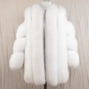 Manteau de fourrure de renard blanc de haute qualité avec cuir de mouton moelleux femmes manteau de fourrure véritable hiver