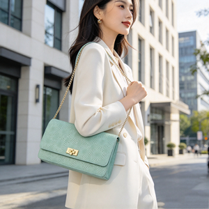 Women Mint Green Embossed Faux Leather Flap Shoulder Bag <b>Gold</b> Turn Lock Chain Crossbody <b>Handbag</b> For Party Dating - Product Image 4