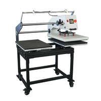 Presse à chaud pneumatique semi-automatique à double table pour sublimation de t-shirts avec lumière laser et support mobile