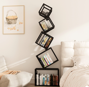 رف كتب إبداعي غير منتظم الشكل من الحديد، رف تخزين قائم بذاته للزاوية، مكتبة بسيطة عمودية لغرفة المعيشة - Product Image 2