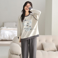 Ensemble de pyjama thermique en laine et soie de mûrier de luxe pour l'hiver, imprimé de dessins animés mignons, confortable et doux pour la peau, pour femmes