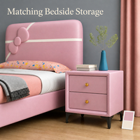 Lit d'enfant rembourré rose avec tête de lit en forme de nœud, lit pour filles, cadre en bois massif, simili cuir, meubles de chambre d'enfant doux