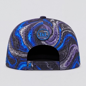 Casquette de golf unisexe à visière plate, style snapback, avec patch PVC imperméable, 5 panneaux, perforée et respirante, coloris violet et bleu - Product Image 4