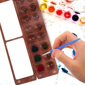 Palette d'aquarelle pliable en bois Wood Rhythm, 16 compartiments ronds, fermeture magnétique, fournitures artistiques portables pour étudiants - Product Image 4