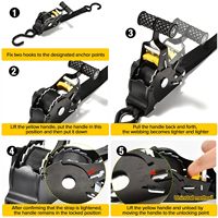 2 sangles d'arrimage à cliquet rétractables en polyester robustes pour moto, 25 mm, 800 kg, avec crochets en S, dégagement rapide, 6 m, pour remorque et cargaison