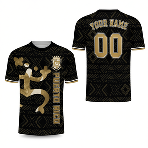 Maglia da Calcio di Porto Rico Nera e Oro con Nome e Numero Personalizzati Stile Tano Tribale - Product Image 2