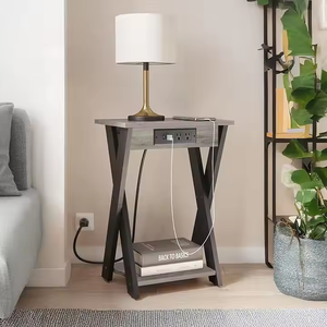 X-Shaped End Table with USB Charging Station 2-Tier Storage Nightstand <b>Small</b> Space <b>Sofa</b> Table <b>for</b> <b>Bedroom</b> Home Furniture - Product Image 3