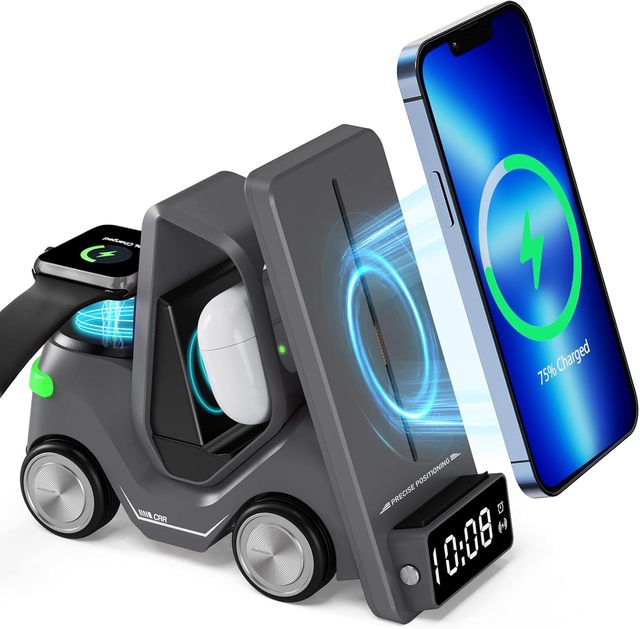 3 in 1 Car Shape Wireless Charger With Led Night Light Gift Mobile Phone Holder Wireless Charger for Smart Watch Earphone Trend