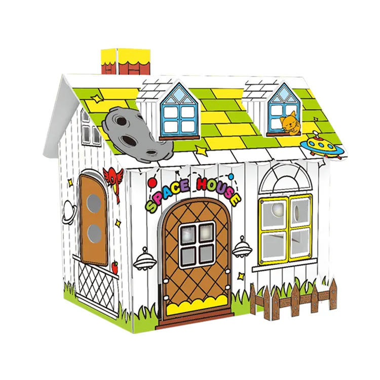 2021 Nieuwkomers Kartonnen Speelgoed Huis Spel Voor Kinderen Diy Doodle Huis Met 10 Kleur Pennen