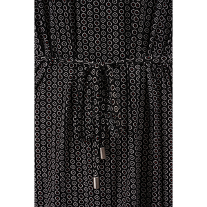 Vestido Corto Negro Estampado para Mujer, Nuevo Modelo 2025, Cintura con Cordón Ajustable y Ribete en Contraste para Uso Diario Informal - Product Image 6