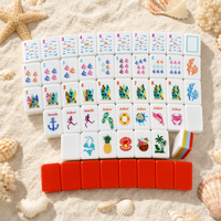 160 Ubin Set Mahjong Akrilik Tema Pantai Laut, Dicetak UV, Terukir, Tahan Aus, 36*25*11mm, Hadiah Musim Panas, Hiburan Poker