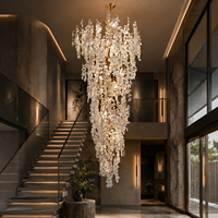 Lustre artistique en cuivre massif de luxe léger, doré, pour loft duplex à double hauteur, LED CRI 97 3000K, garantie 3 ans