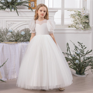 Elegante Vestido de Princesa para Niñas, con Capas de Tul Rosa, Cuello Redondo, Mangas Cortas Abullonadas, Largo hasta el Tobillo, Transpirable y Formal - Product Image 2