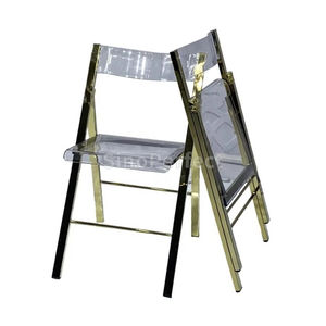 Chaise de mariage pliante en acrylique transparent empilable pour hôtel, mobilier de jardin, cadre en métal doré - Product Image 1