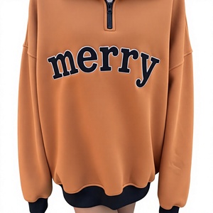 Sudaderas de cuello alto con media cremallera y logo bordado personalizado para mujer, de otoño/invierno, de dos tonos, manga larga, oversize - Product Image 1