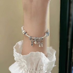 Bracelet en argent sterling S925 pour femme, avec breloque dessin animé, cadeau de paix, bijou, bracelet élastique - Product Image 4