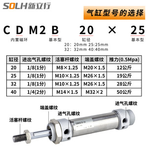 Cylindre miniature en acier inoxydable à double action pneumatique magnétique CDM2B20/25/32-25/50/75/100/200 Nouvelle double action pour la ferme - Product Image 4