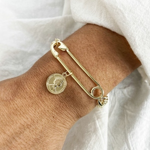 Charm Vintage Gift 6 Styles Gold Plated Metal Pearl Round Disc Paperclip Chain Girl Jewelry Women Bracelet - Product Image 5