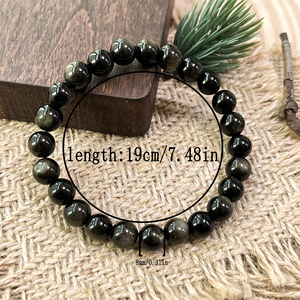 Mejor venta de oro brillo obsidiana pulsera raíz Plexo <span class=keywords><strong>Solar</strong></span> y tercer ojo Chakra pulsera regalo para él - Product Image 2