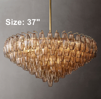 Lampu Gantung Mewah Desain Prancis Modern Vintage Amber Kaca Berlapis-lapis Emas dengan Ketinggian yang Dapat Disesuaikan untuk Ruang Tamu Villa