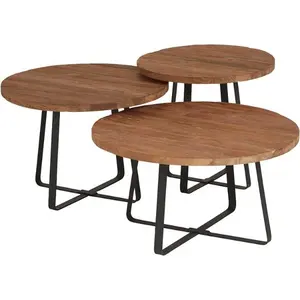 เฟอร์นิเจอร์ห้องนั่งเล่นที่เรียบง่ายขนาดเล็กรอบไม้ด้านบนกรอบโลหะชุดโต๊ะกาแฟ