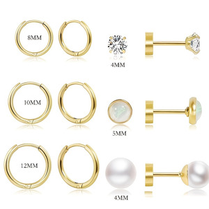 6 paia di <span class=keywords><strong>orecchini</strong></span> in acciaio inox Cz Opal con perla <span class=keywords><strong>a</strong></span> schiena piatta borchie <span class=keywords><strong>orecchini</strong></span> <span class=keywords><strong>a</strong></span> cerchio per cartilagine eliche <span class=keywords><strong>lobo</strong></span> Piercing multiplo gioielli - Product Image 6
