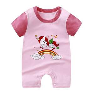 Vêtements pour bébés nouveau-nés en gros, mignons, à motifs de dessins animés, manches courtes, en coton biologique, pour l'été - Product Image 2