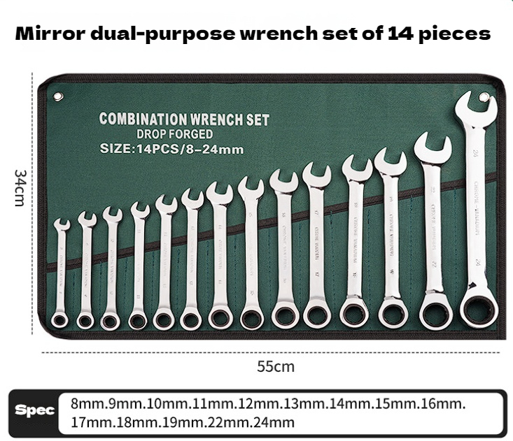 14-Piece Double-Ended Open-End Wrenches Set Mirror Auto Repair Tool Kit Handy Hand Suit for Vehicle Maintenance Industrial Use · image 2