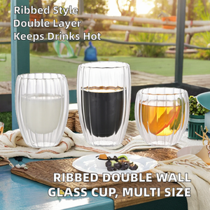 Vaso de Vidrio de Doble Pared de 450 ml, Diseño Acanalado, Apto para Microondas y Lavavajillas, Taza Moderna para Café y Capuchino, Color Personalizado - Product Image 2