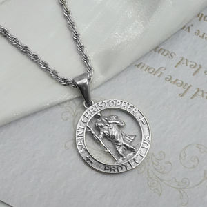 Perhiasan Pria terlaris liontin santo <span class=keywords><strong>Christopher</strong></span> 18K emas baja tahan karat koin bulat jimat religius kalung <span class=keywords><strong>Christopher</strong></span> - Product Image 3