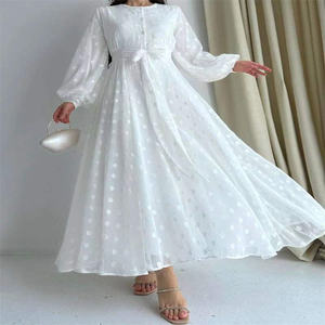 Robes musulmanes classiques pour femmes, style français, blanches, décontractées, modestes, couleur unie, Dubaï, Turquie, kaftan maxi en coton, <span class=keywords><strong>abaya</strong></span> - Product Image 3