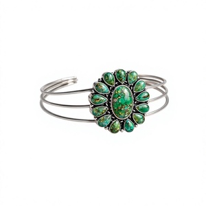 Green Mohave Turquoise Cuff, Flower <b>Bracelet</b>, Boho Jewelry - Product Image 1
