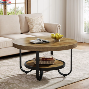 <span class=keywords><strong>Table</strong></span> <span class=keywords><strong>basse</strong></span> <span class=keywords><strong>ronde</strong></span> rustique moderne à double niveau, facile à assembler, pour salon et zones de réception - Product Image 4