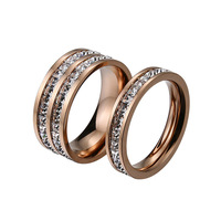 Bague de fiançailles en or plaqué de haute qualité à double rangée de diamants Bijoux Mode Bague en acier inoxydable personnalisée pour femmes