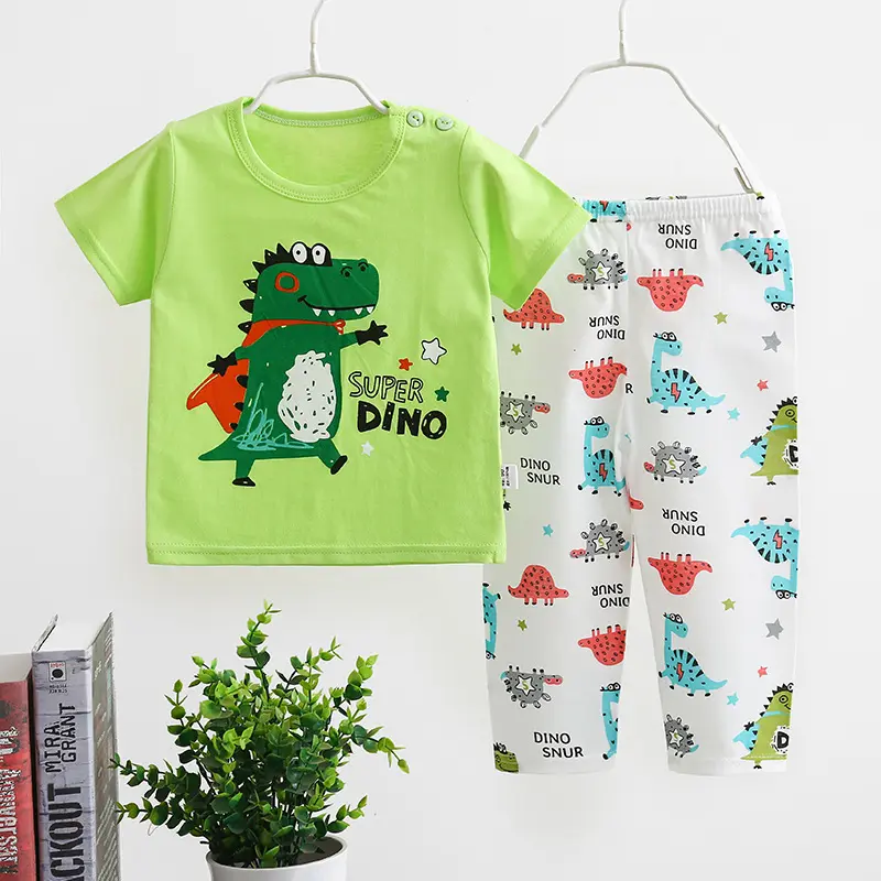 Nuovo design pigiama bambino manica corta camicia pantaloni lunghi estate ragazzi abbigliamento set simpatico cartone animato design pigiama coreano per bambini