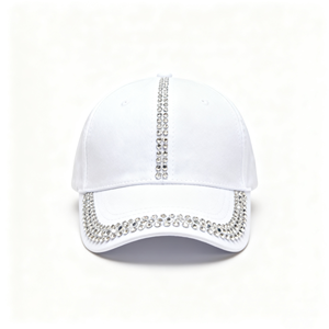 定制时尚花式闪亮白色水晶水钻棒球帽棉空白结构化棒球帽女性 - Product Image 2